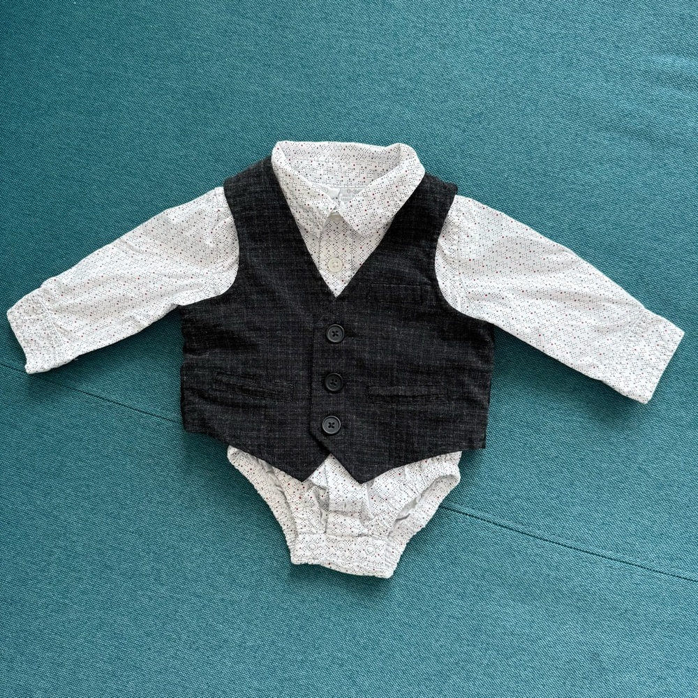Gentleman Baby Dressy Vest & Shirt Bodysuit - 0-3m